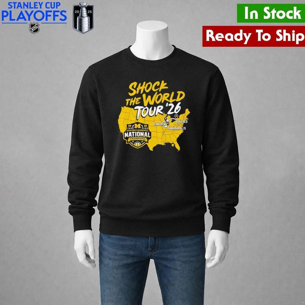 Michigan Wolverines MBB 2026 National Champions Shock the World Tour Shirt Unisex , , , Long Sleeve Tee