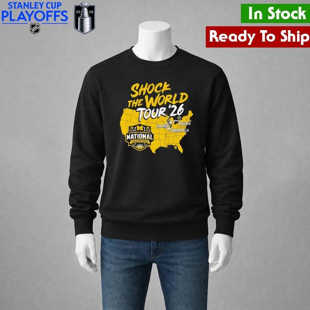 Michigan Wolverines MBB 2026 National Champions Shock the World Tour Shirt Unisex , , , Long Sleeve Tee