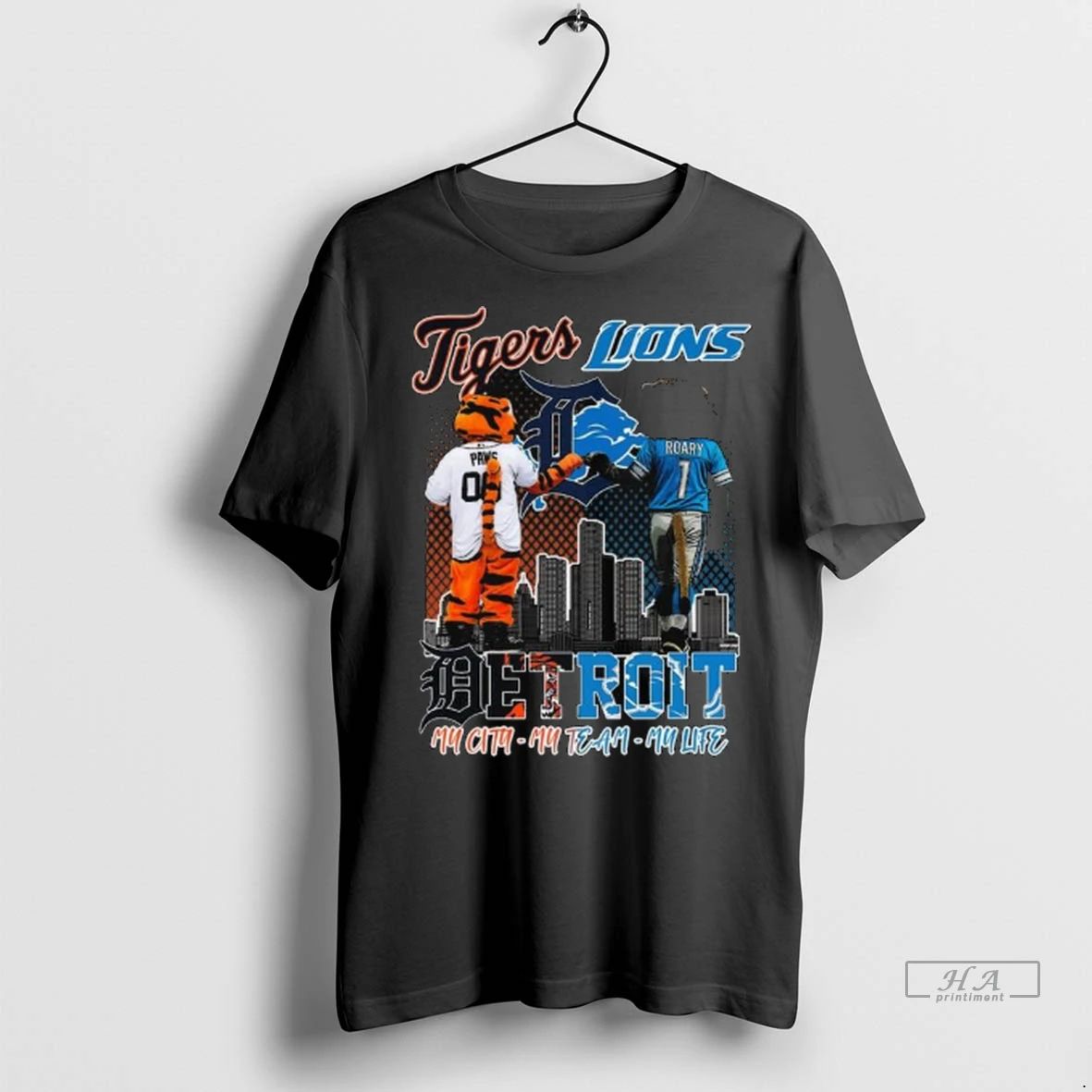 Officials Trendy Detroit Tigers And Detroit Lions My City My Team My Life Mascot Long Unisex , , , Long Sleeve Tee