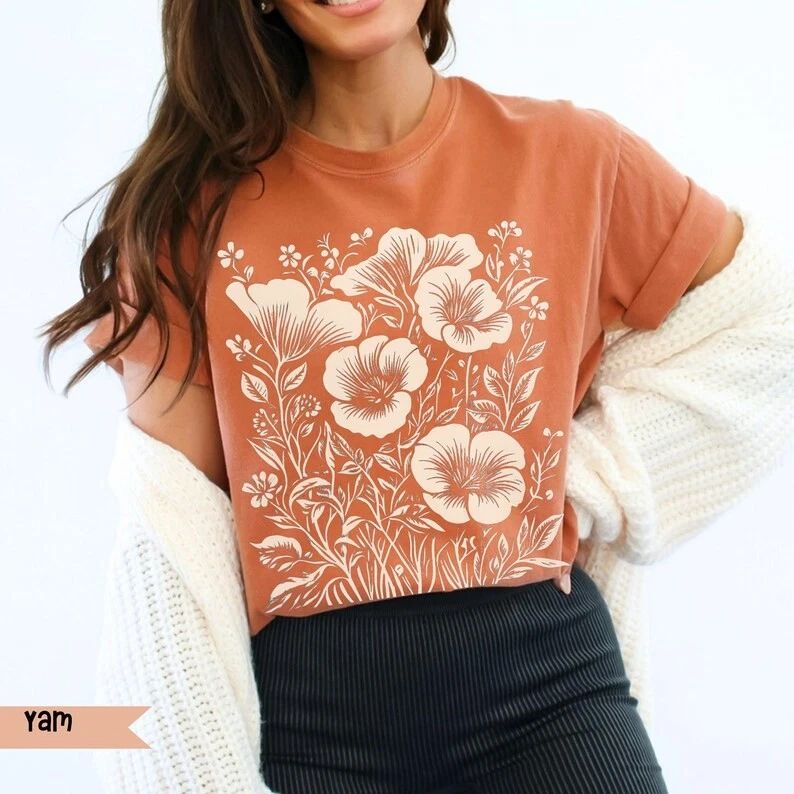 Vintage Pressed Flowers Boho Comfort Tee Shirt Soft Relaxed Fit Unisex , , , Long Sleeve Tee