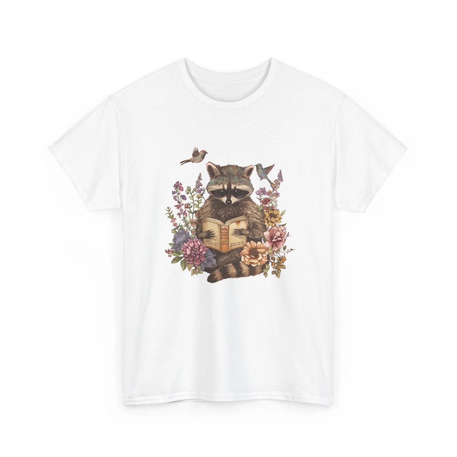 Boho Floral Raccoon Reading Book Whimsical Book Lover Shirt Unisex , , , Long Sleeve Tee