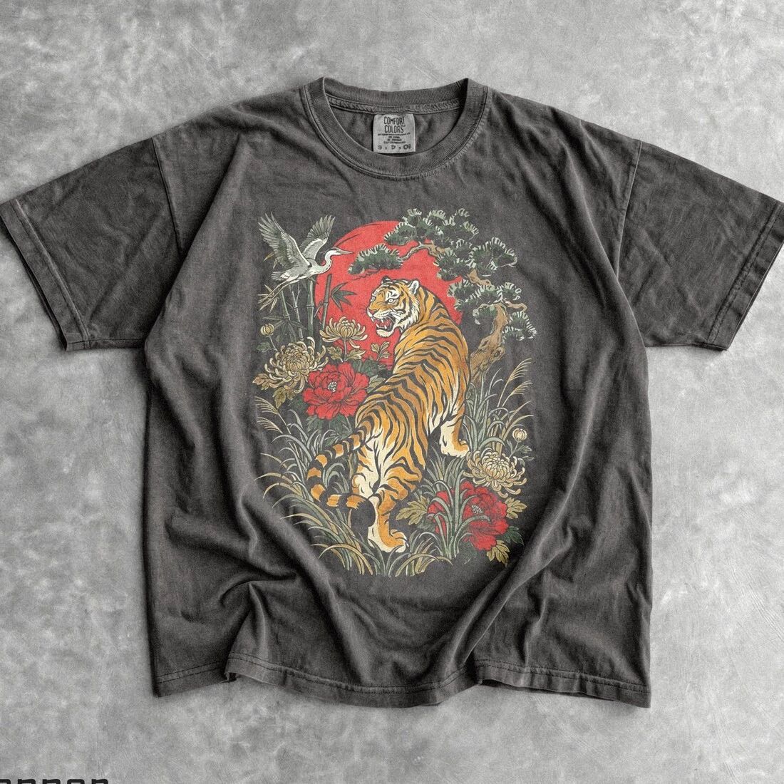 Retro Tiger - Vintage Boho Shirt - Linocut Style Wildcat Shirt - Unisex , , , Long Sleeve Tee