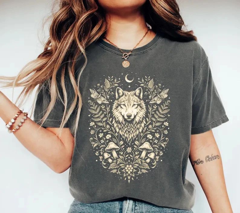 Floral Wolf Boho Animal Comfort Tee Shirt Unisex , , , Long Sleeve Tee