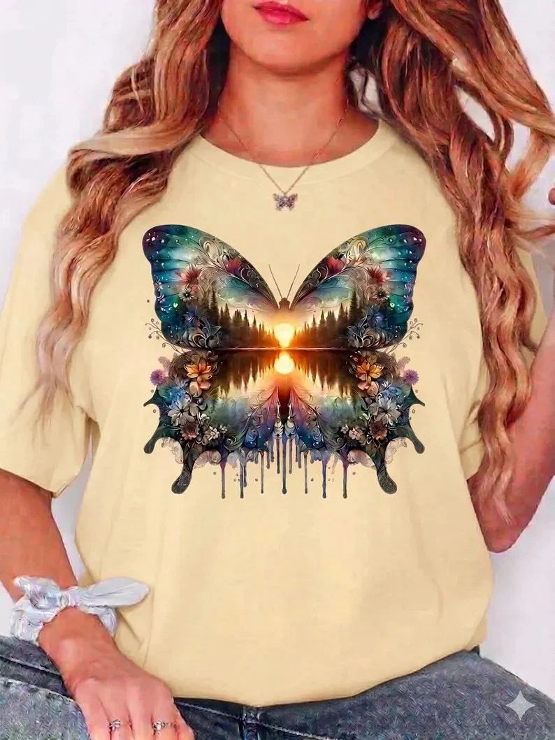 Boho Sunset Comfort Tee Aesthetic Nature Core Beach Vibes Soft Graphic Shirt Unisex , , , Long Sleeve Tee