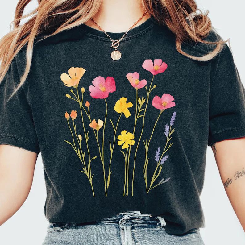 Wildflower Boho Comfort Tee Shirt Nature Lover Gift Soft Casual Unisex , , , Long Sleeve Tee