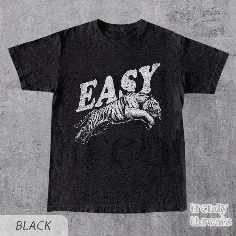 Easy Tiger Shirt, Retro Boho Tee, Unisex Trendy Aestheticn Shirt Full Size S-3XL Unisex , , , Long Sleeve Tee