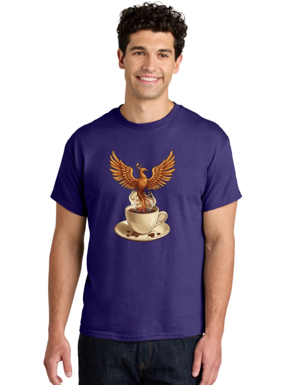 Phoenix-Coffee Mens Graphic Tee, 100% Cotton, Casual Summer Wear Unisex , , , Long Sleeve Tee