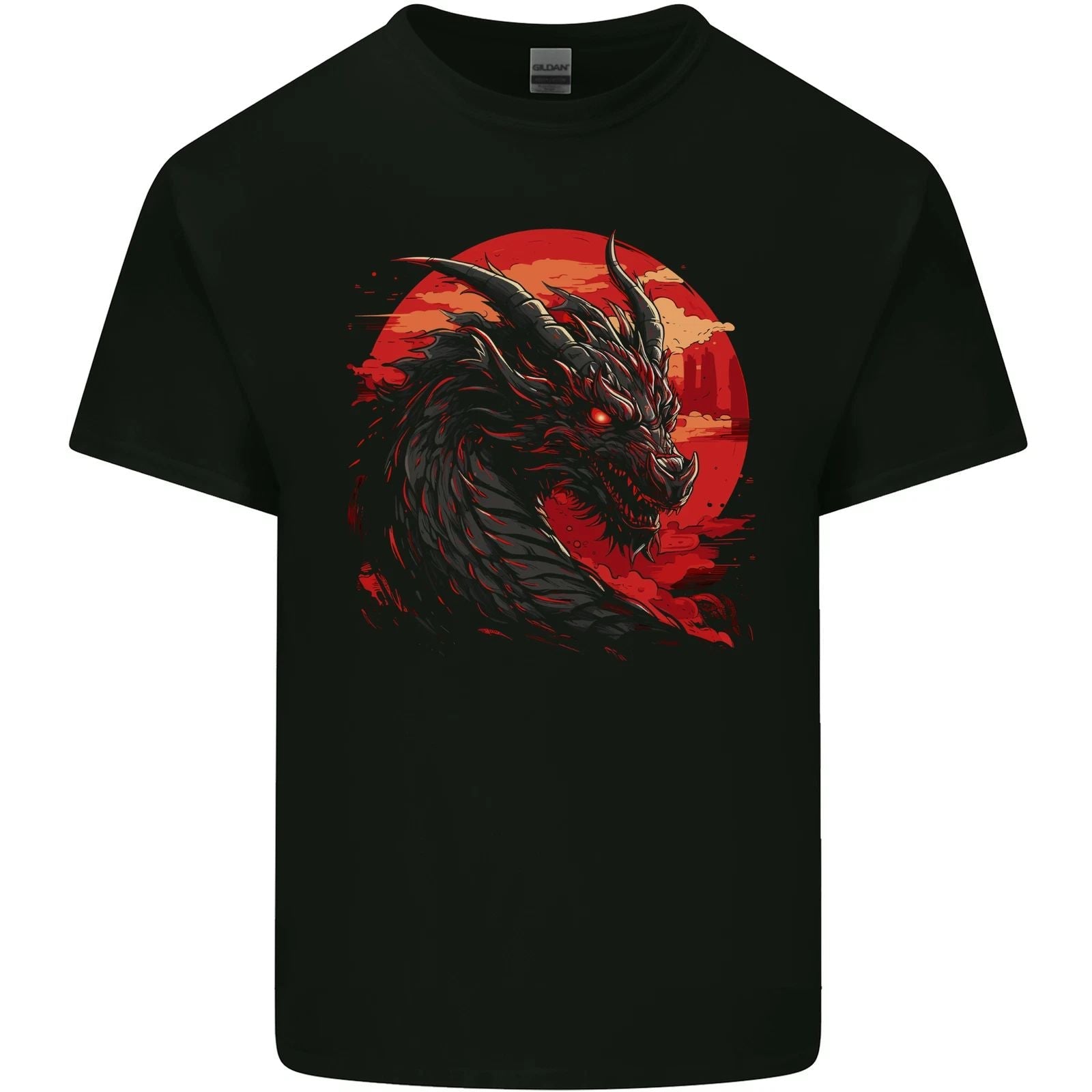 a Fantasy Dragon With a City Backdrop Mens Cotton Tee Top Unisex , , , Long Sleeve Tee
