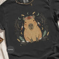 Cute Capybara Floral Crown Boho Comfort Tee Unisex , , , Long Sleeve Tee