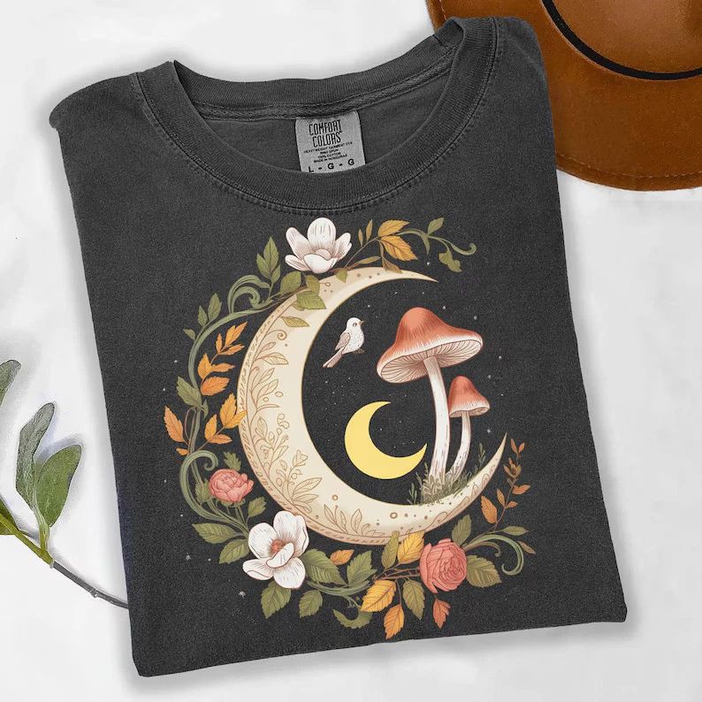 Boho Moon Mushroom Celestial Comfort Tee Unisex , , , Long Sleeve Tee