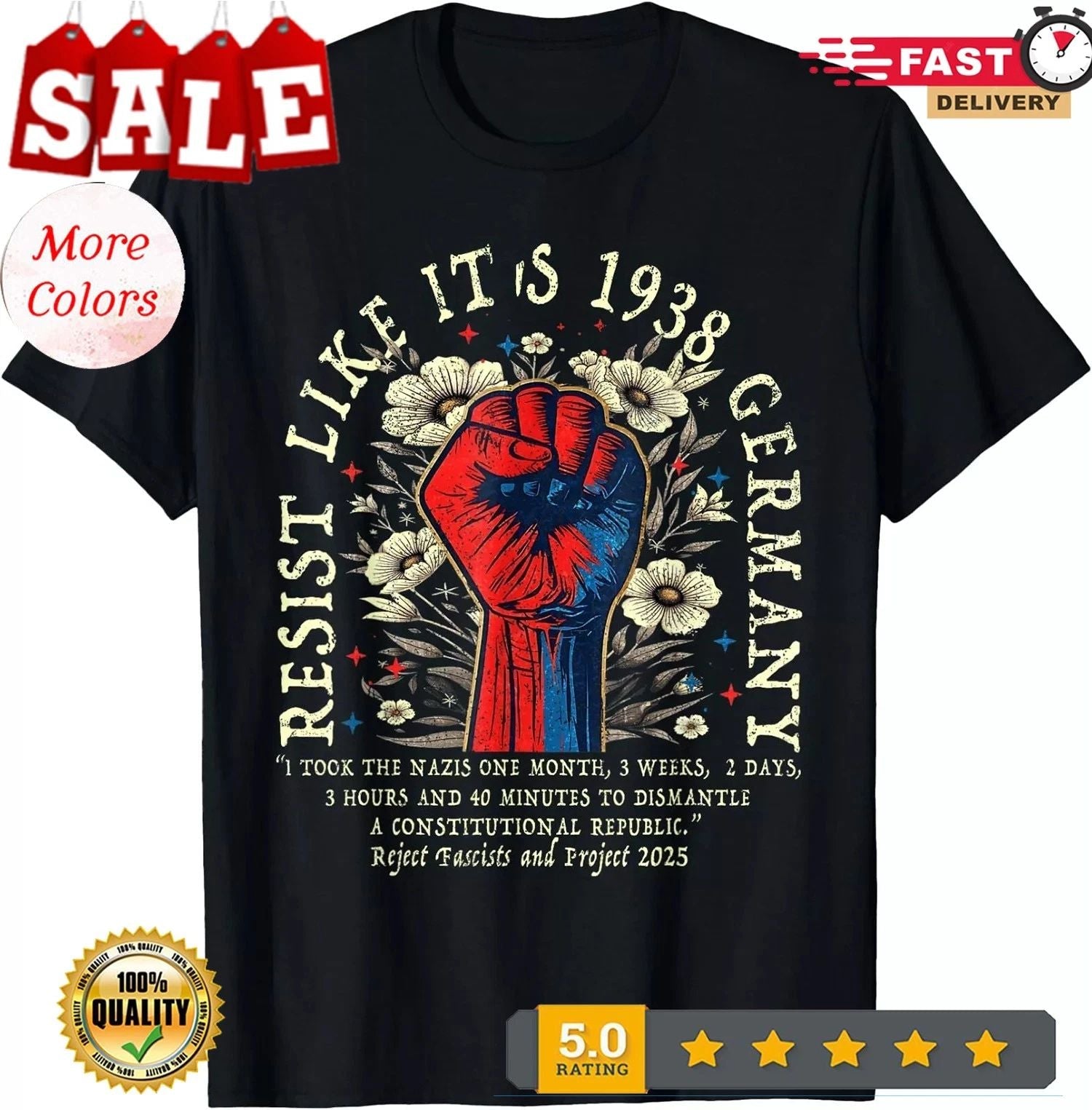 2025/Resist Like It's 1938 Germany Floral Boho Funny Retro , Unisex Tee Unisex , , , Long Sleeve Tee