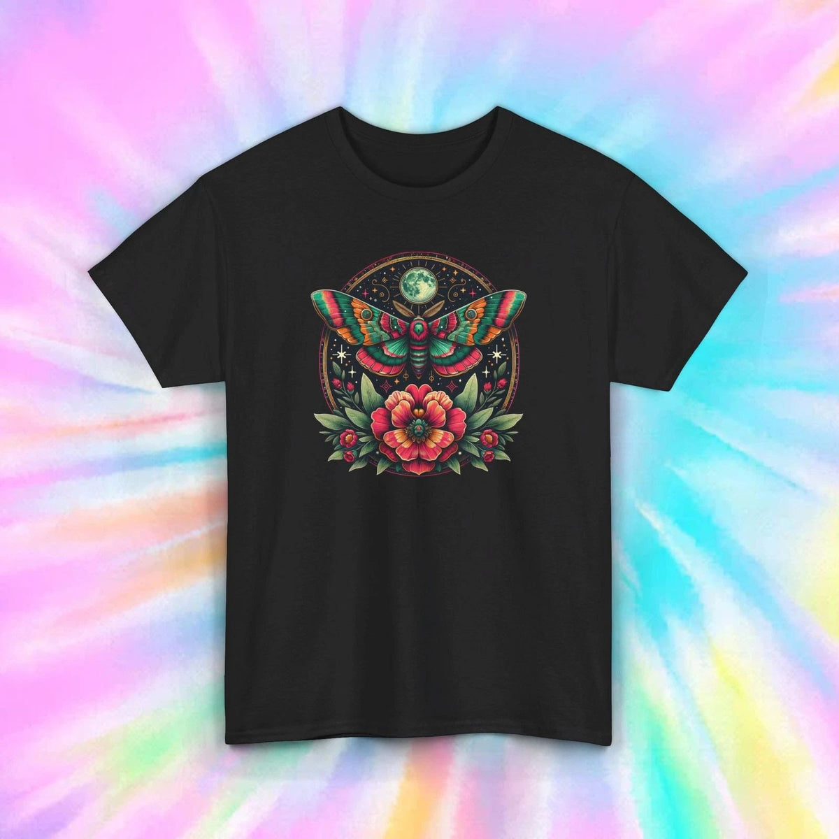 Colorful Moth | Floral Mandala Graphic Tee | Boho Insect Art | S-5XL Unisex , , , Long Sleeve Tee
