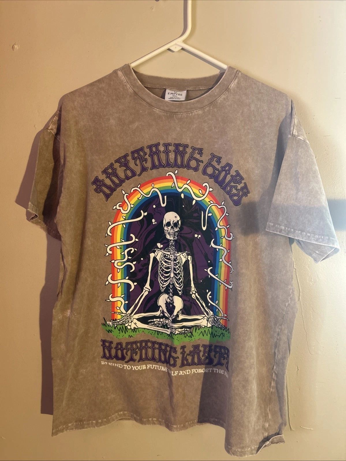 Brown Distressed Graphic T Shirt Unisex Small Skeletons Boho Grunge Empyre Unisex , , , Long Sleeve Tee