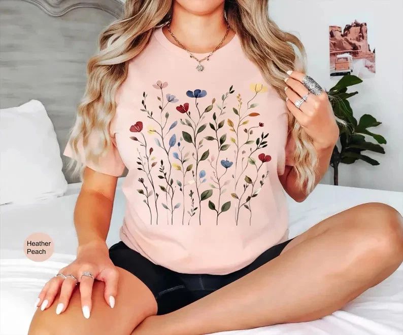 Vintage Pressed Flowers Boho Comfort Tee Shirt Soft Relaxed Fit Gift Unisex , , , Long Sleeve Tee