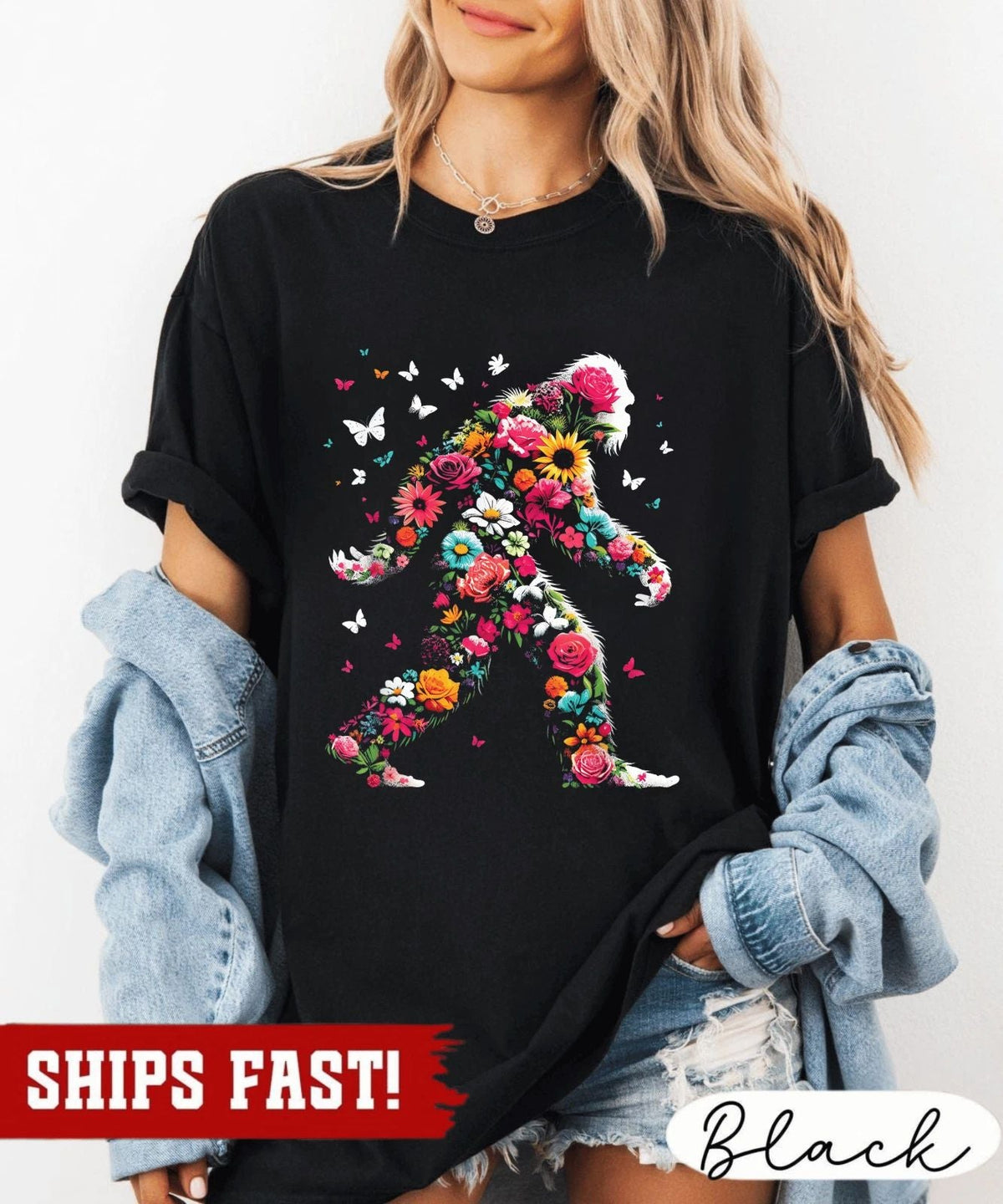 Floral Bigfoot : Boho Sasquatch Tee, Nature Lover Gift Unisex , , , Long Sleeve Tee