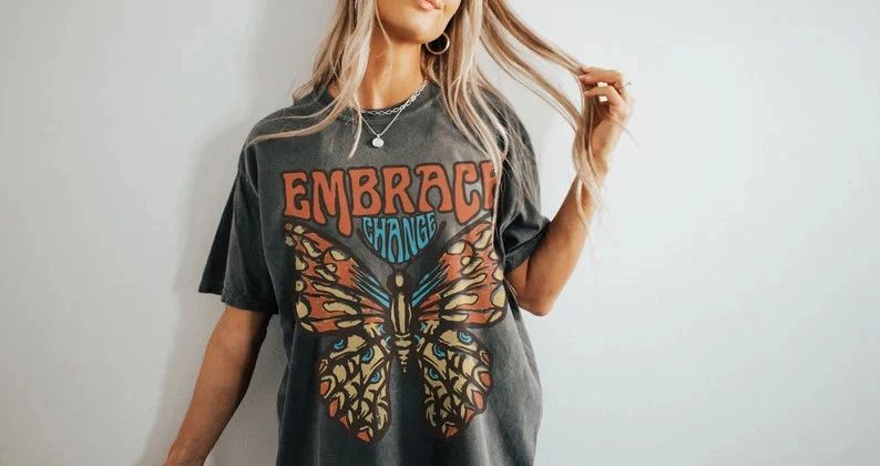 Comfort Tee Embrace Change Butterfly Boho Graphic Design Nature Shirt Unisex , , , Long Sleeve Tee