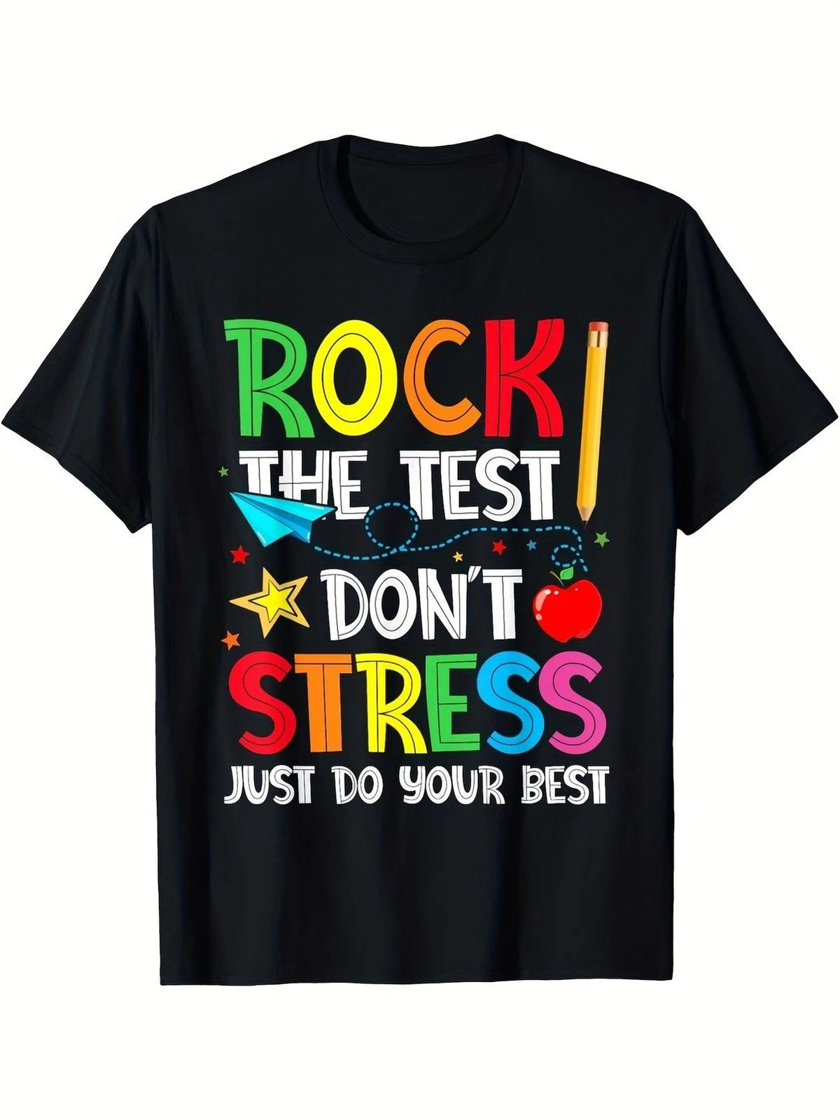 Boho Chic 'Rock The Test Don'T Stress Just Do Your Best' , a Casual Cre Unisex , , , Long Sleeve Tee