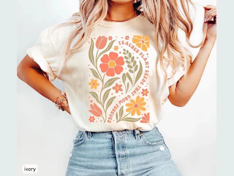 Boho Flower Teacher Positivity Comfort Tee Unisex , , , Long Sleeve Tee