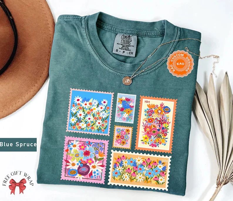 Floral Stamp Comfort Tee Boho Style Shirt Nature Lover Unisex , , , Long Sleeve Tee