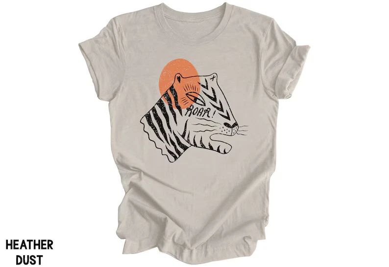 Tiger Comfort Tee Cute Graphic Shirt Boho Style Animal Print Soft Relax Unisex , , , Long Sleeve Tee