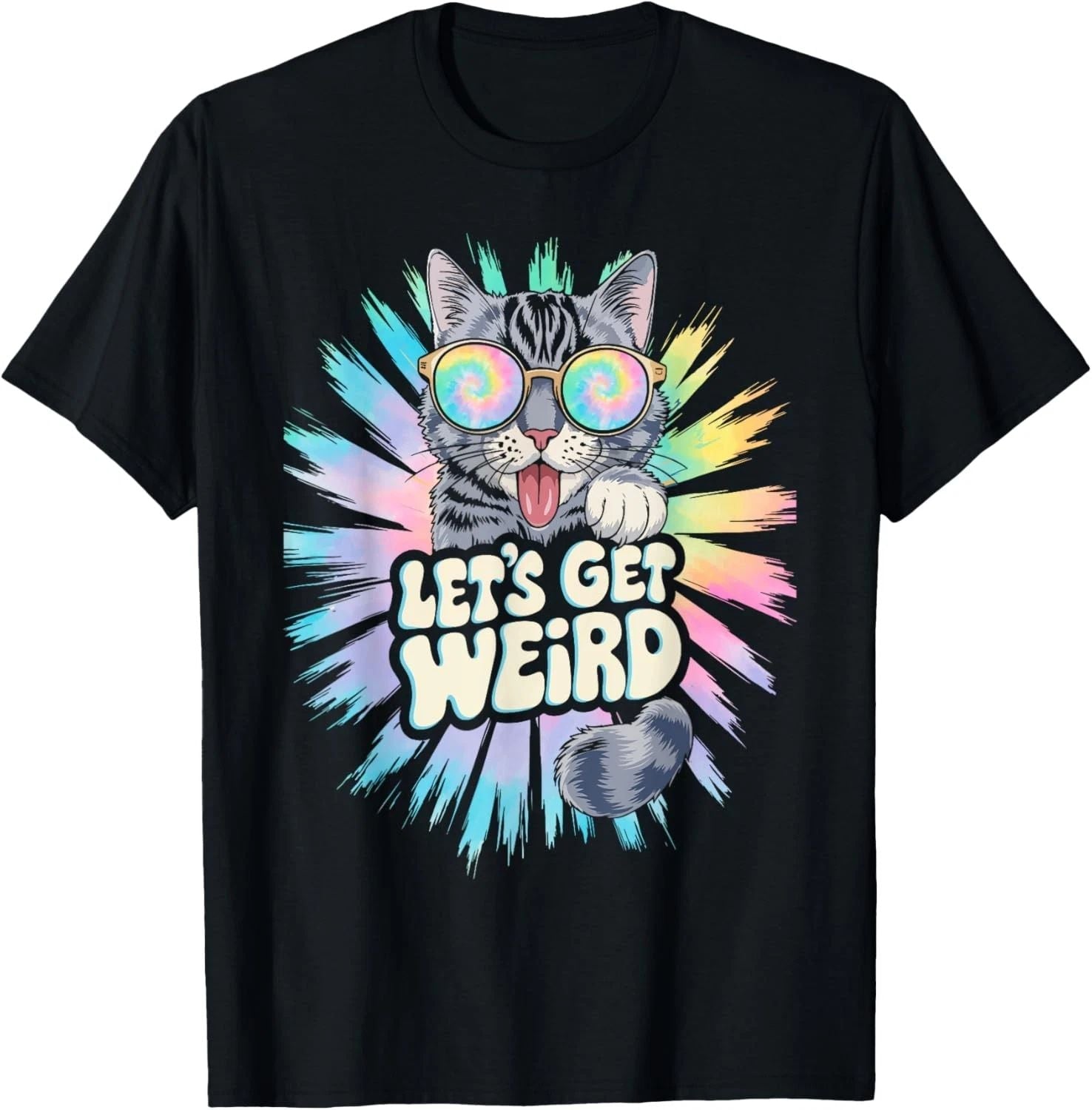 Let's Get Weird Retro Cat Animal Lover Psychedelic Boho Unisex , , , Long Sleeve Tee