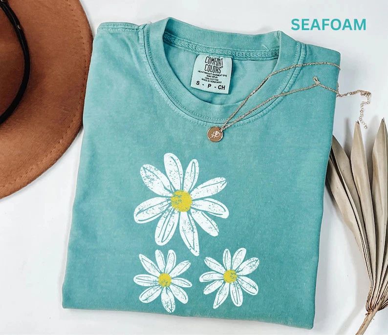 Comfort Tee Daisy Boho Floral Shirt Vintage Style Soft Cotton Gift Unisex , , , Long Sleeve Tee