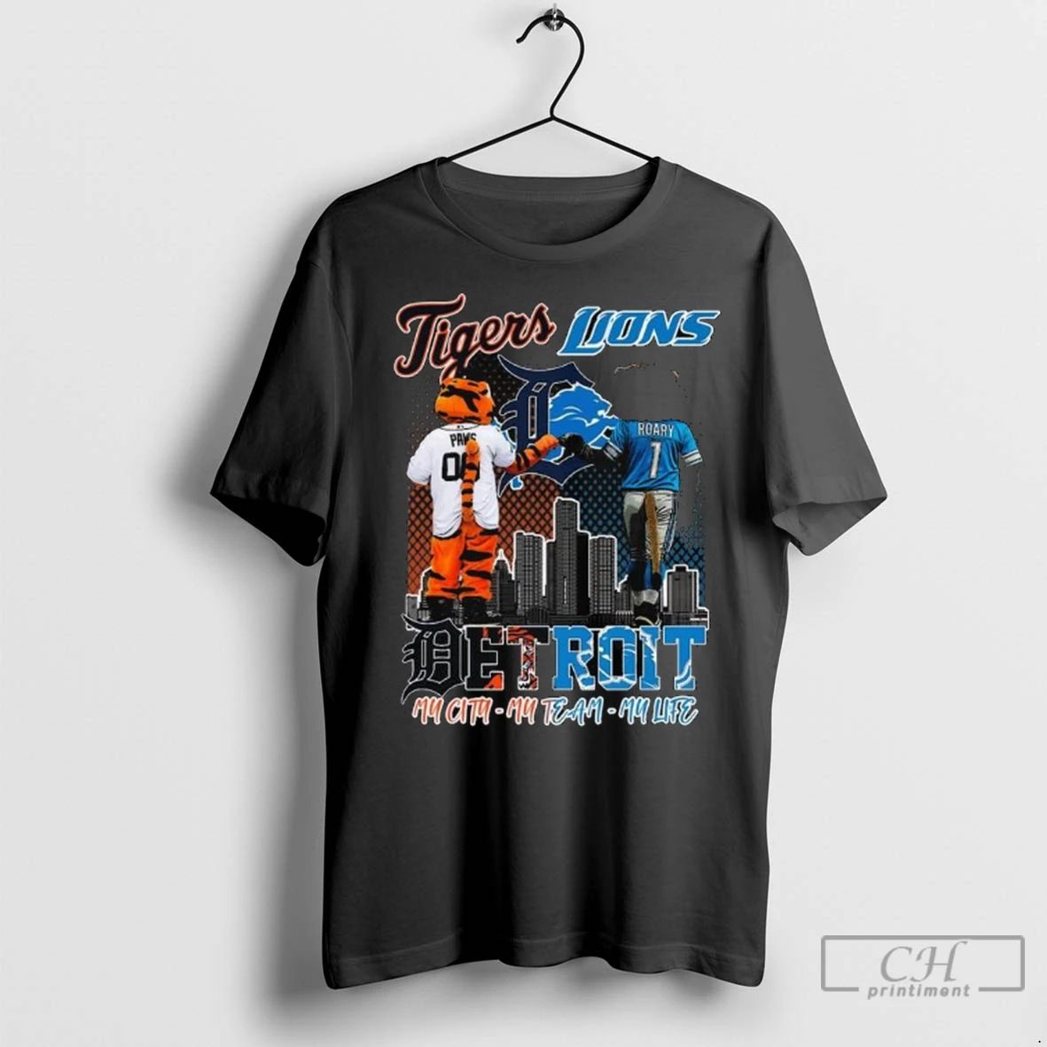 Premium Detroit Tigers And Detroit Lions My City My Team My Life Mascot Long Sleve Unisex , , , Long Sleeve Tee