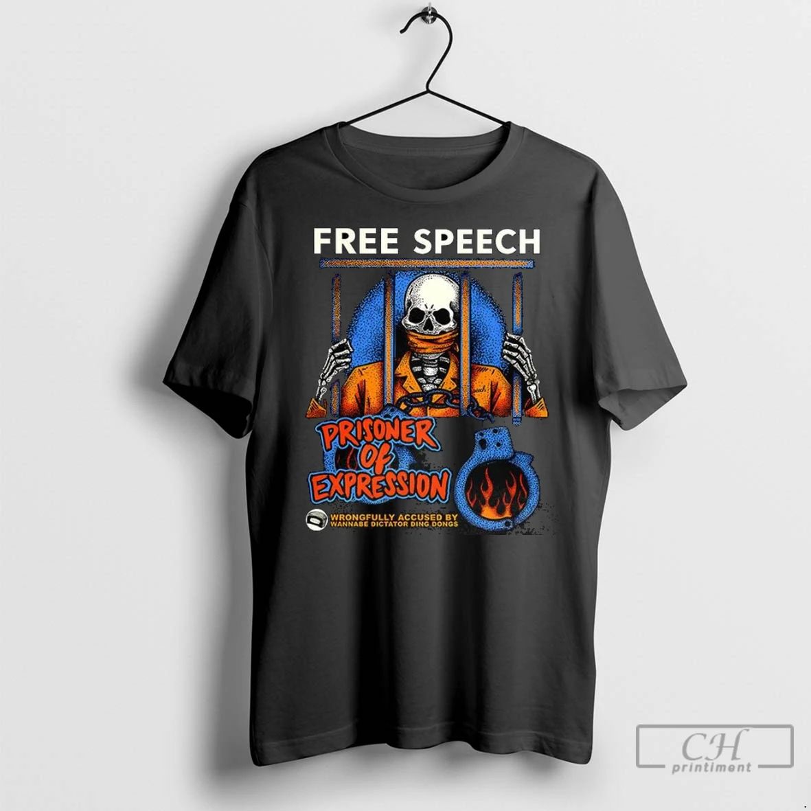Premium Free Speech Prisoner Of Expression Gagged Skeleton Caricature Unisex , , , Long Sleeve Tee