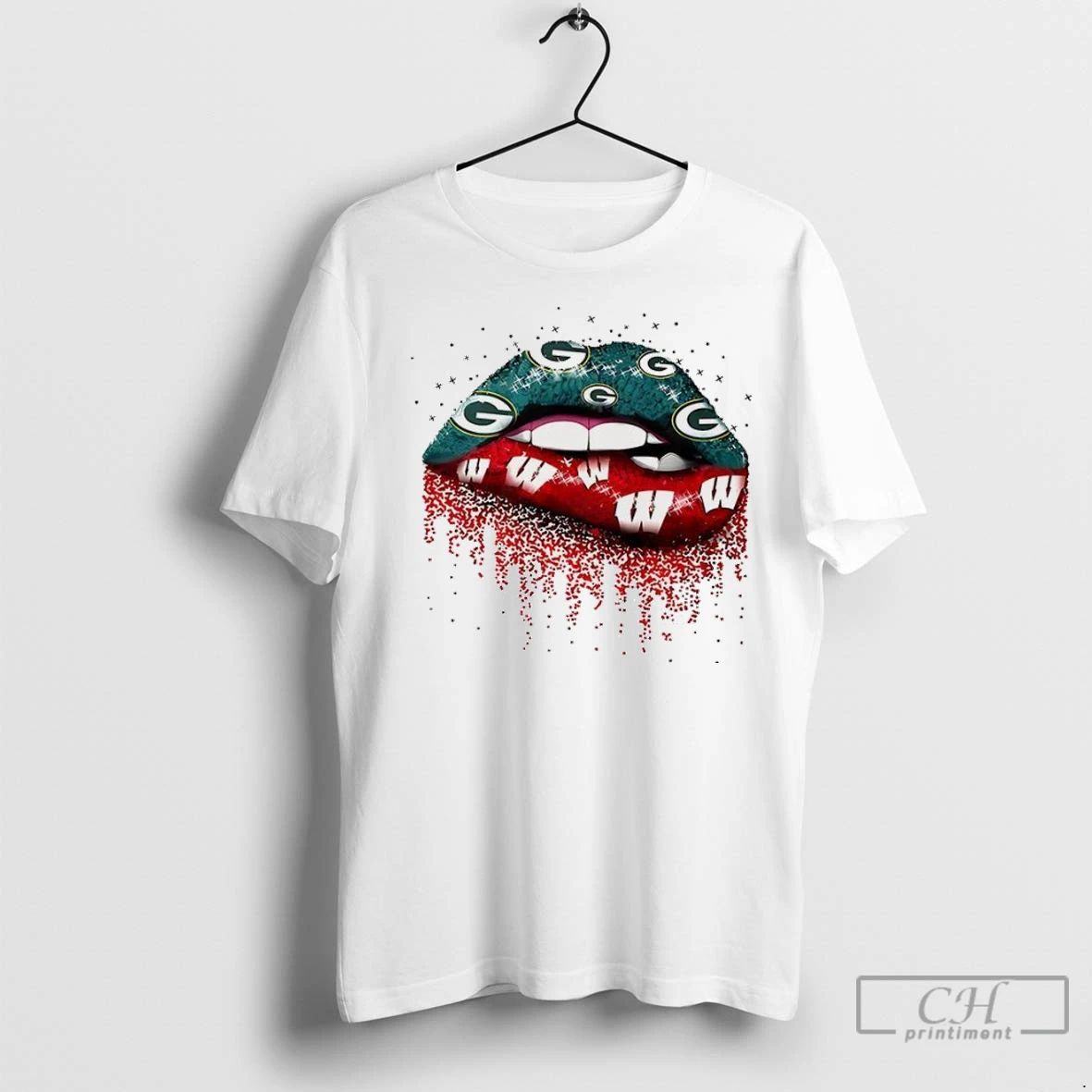 Premium Green Bay Packers X Wisconsin Badgers Girl Lips Unisex , , , Long Sleeve Tee