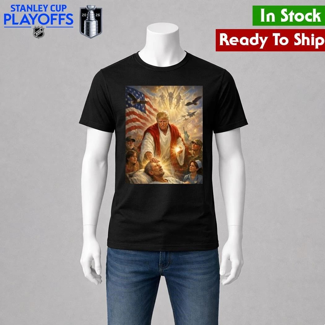 Trump as Jesus Healing the Sick Epstein Meme Shirt Unisex , , , Long Sleeve Tee