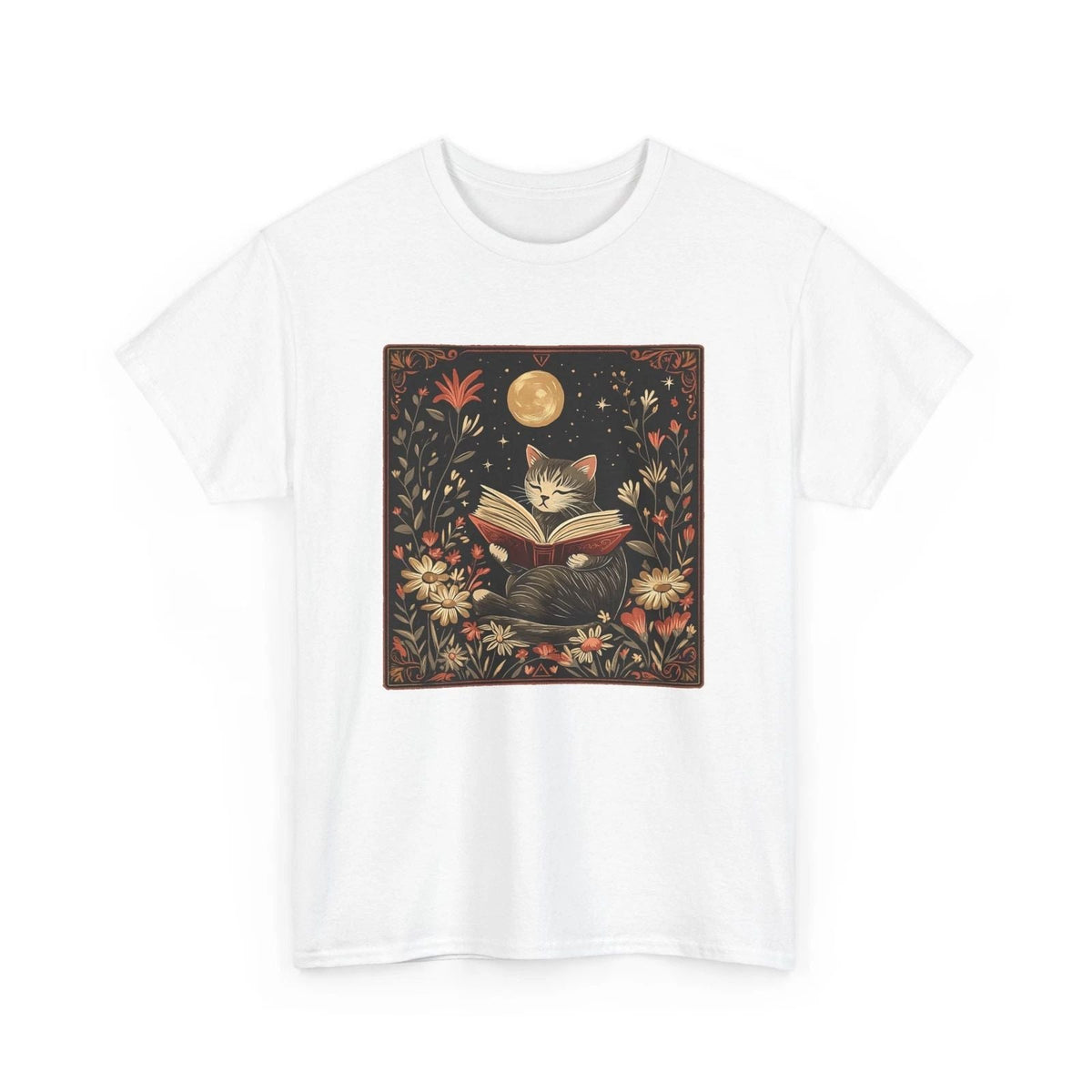 Cat Reading a Book Boho Whimsical Cozy Book Lover Shirt Unisex , , , Long Sleeve Tee