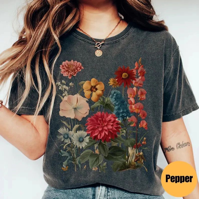 Boho Wildflowers Cottagecore Comfort Colors Shirt Nature Aesthetic Tee Unisex , , , Long Sleeve Tee