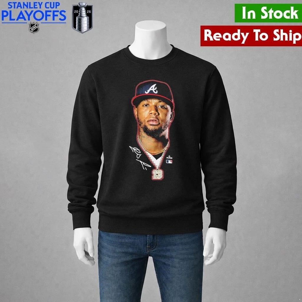 Atlanta Braves Ronald Acuña Jr. Outerstuff Black Headliner Shirt Unisex , , , Long Sleeve Tee