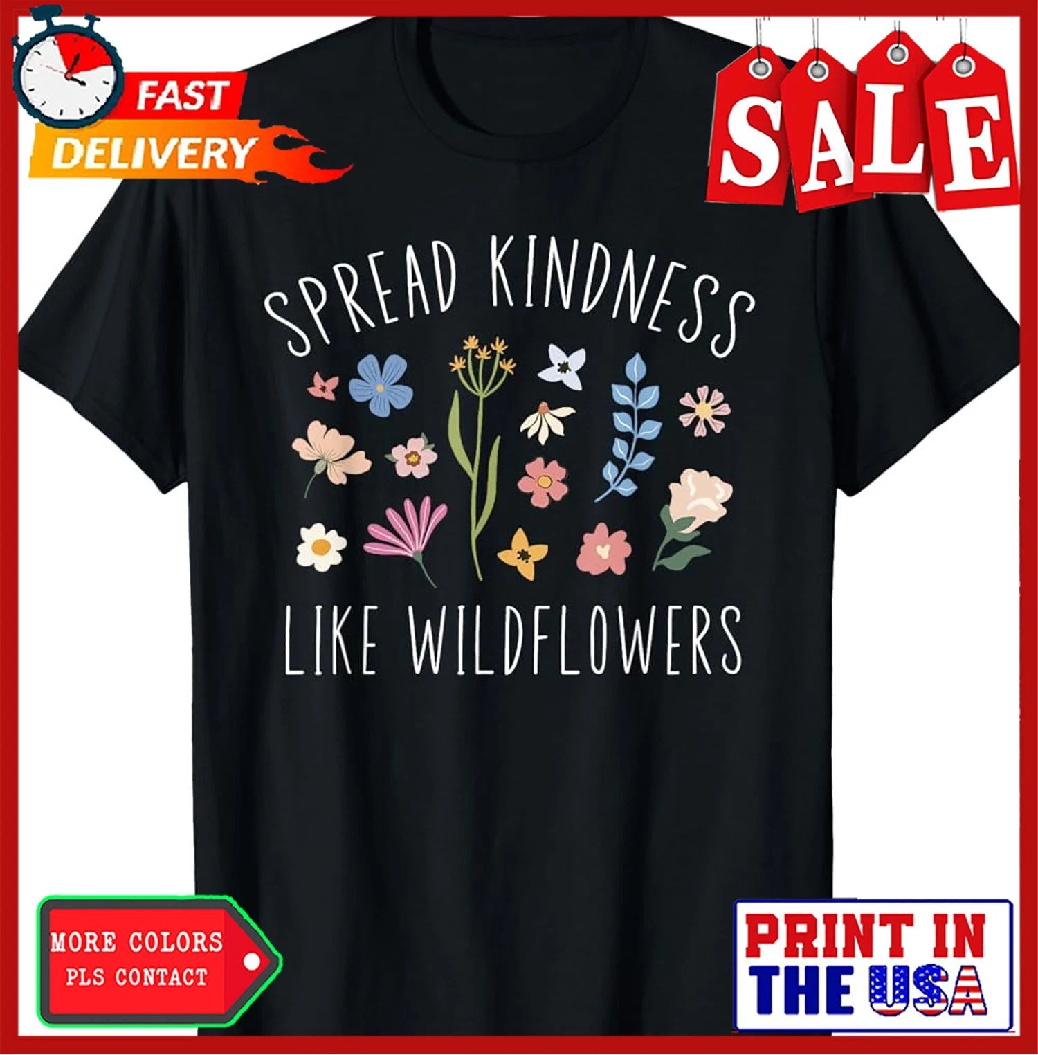 Spread Kindness Like Wildflowers Women's Boho Inspirational Unisex , , , Long Sleeve Tee
