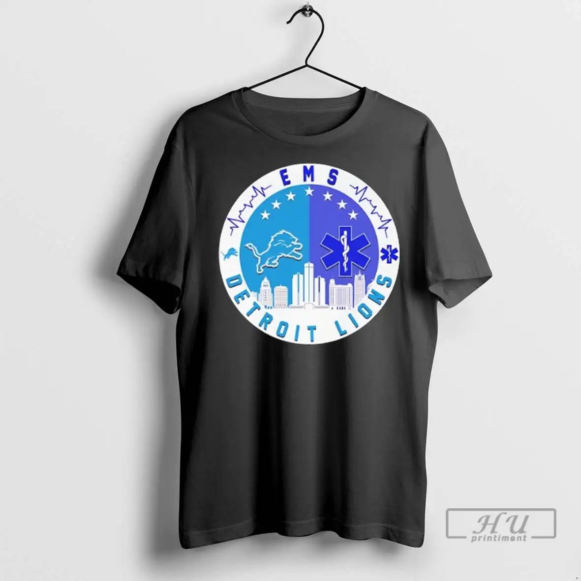 Officials Ems X Detroit Lions City Skyline Circle Logo T Shirts Unisex , , , Long Sleeve Tee