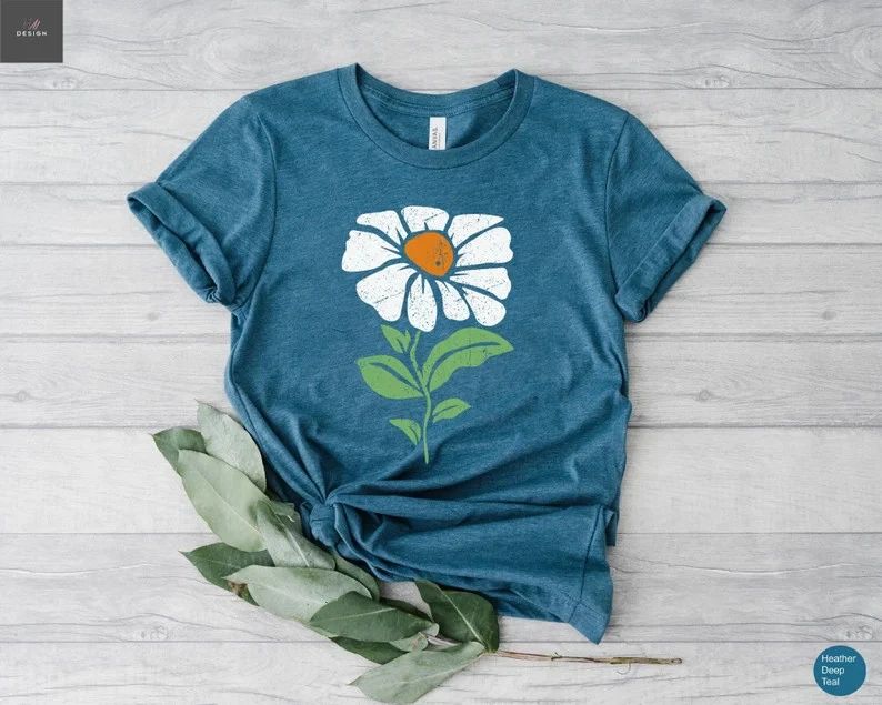 Boho Daisy Flower Comfort Tee Shirt Botanical Style Unisex , , , Long Sleeve Tee