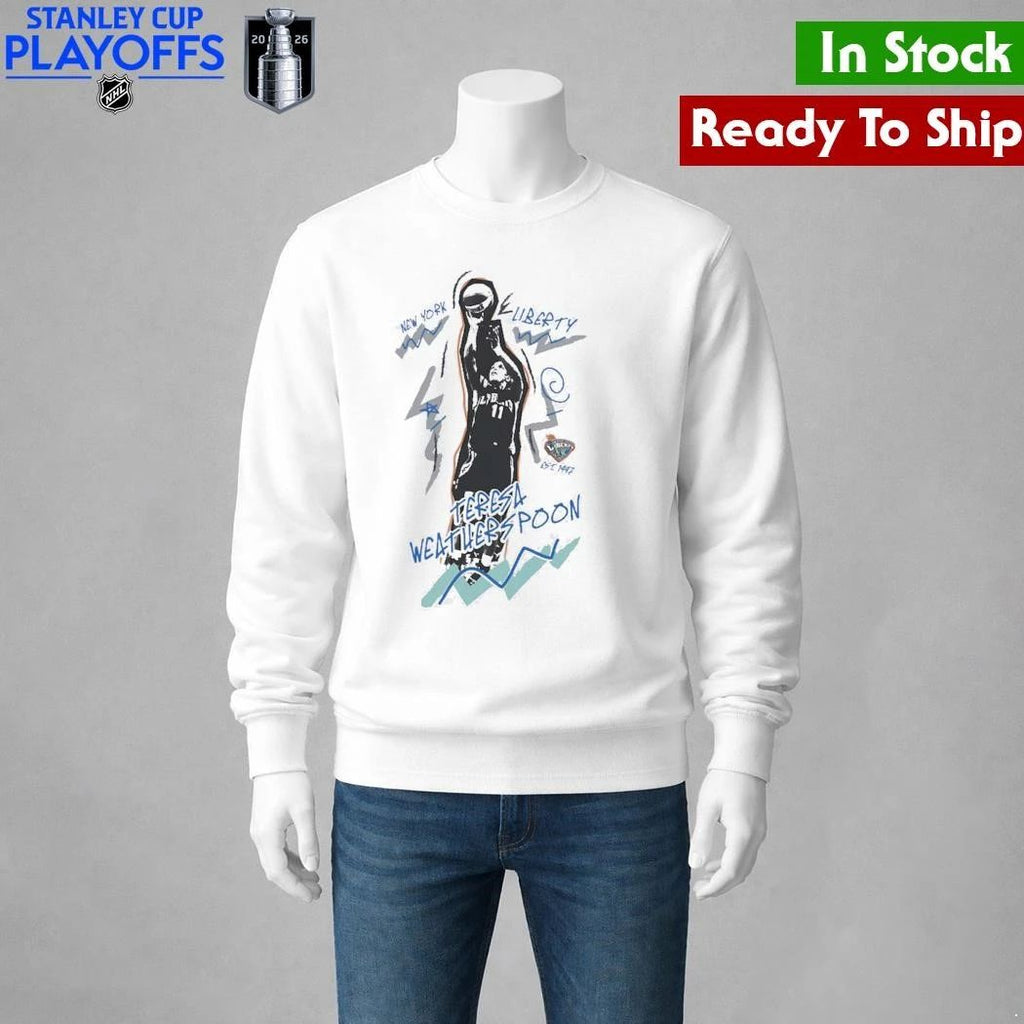 Teresa Weatherspoon New York Liberty Mitchell & Ness Court Origins Chalked Up Shirt Unisex , , , Long Sleeve Tee