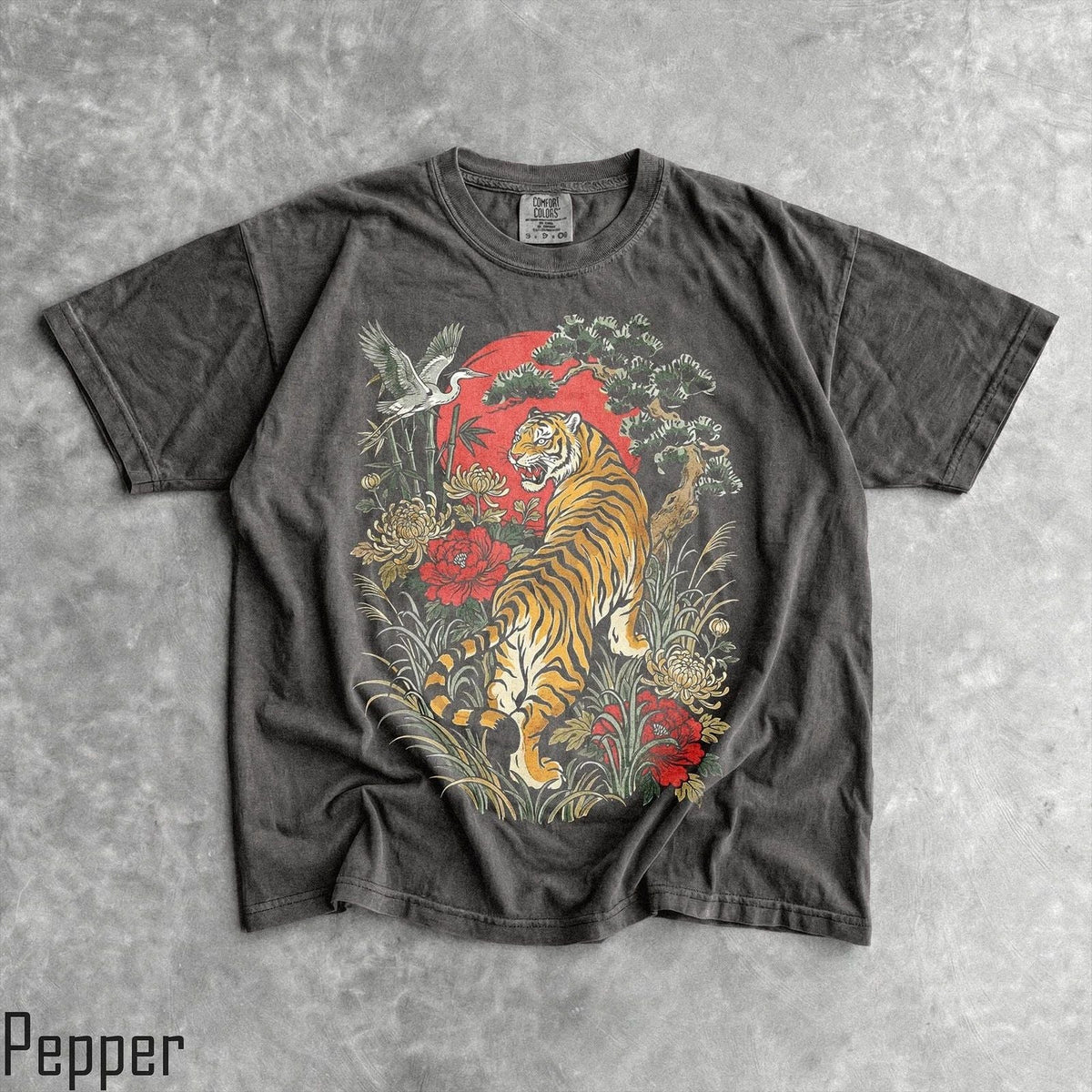 Retro Tiger - Men & Womens Unisex Graphic Tee - Vintage Boho Shirt - Li Unisex , , , Long Sleeve Tee