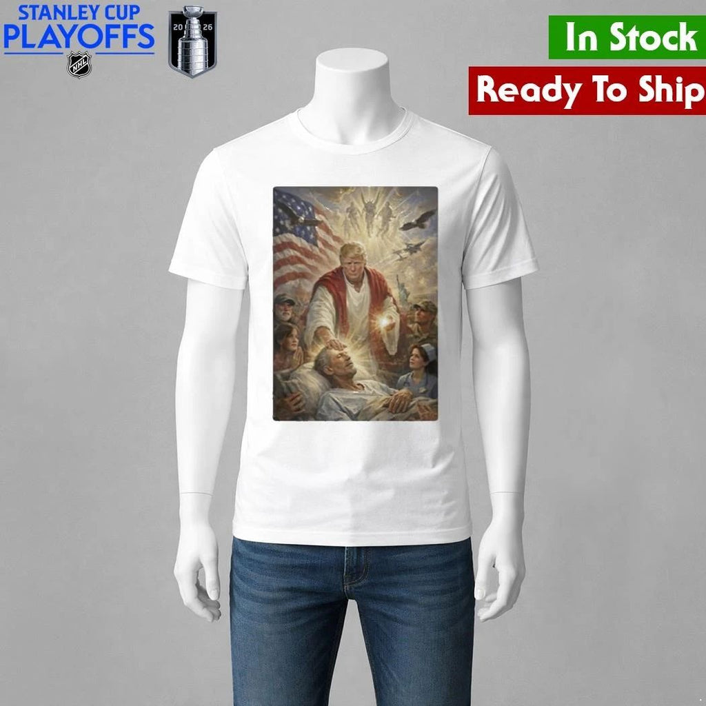 Trump Jesus Patriotic Healing Scene 2026 Humor Shirt Unisex , , , Long Sleeve Tee