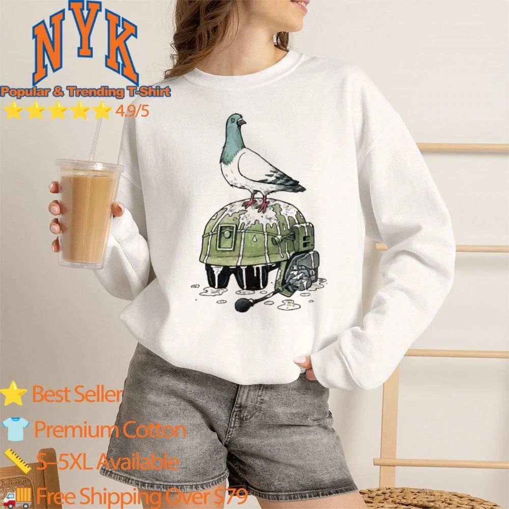 Pigeon Pooping On Military Tactical Helmet Funny Cartoon Shirt