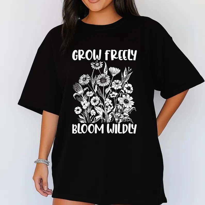 Grow Freely Bloom Wildly Shirt, Boho Floral Graphic Tee Unisex , , , Long Sleeve Tee