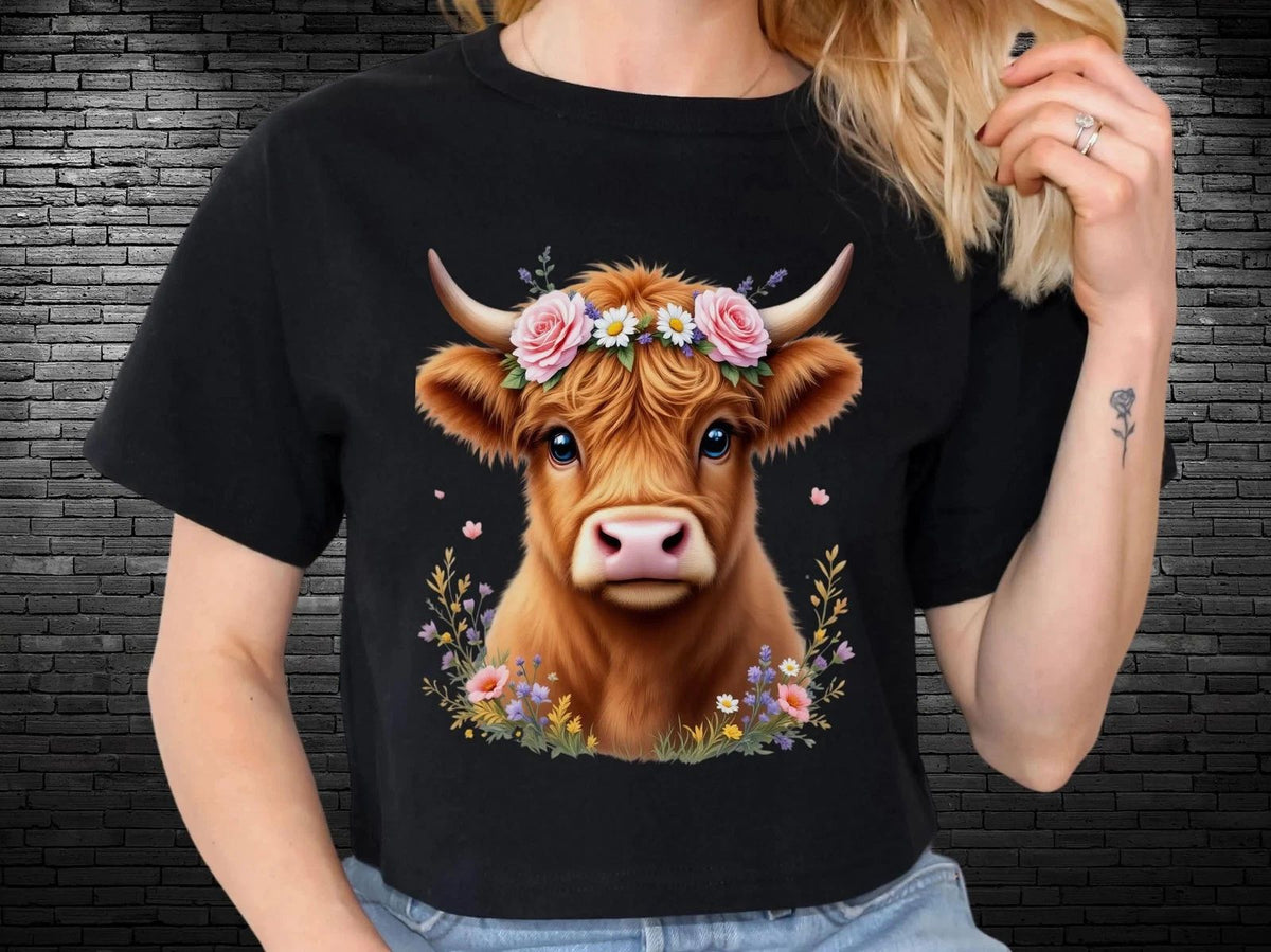 Floral Highland Cow _ Boho Animal Lover Gift Unisex , , , Long Sleeve Tee