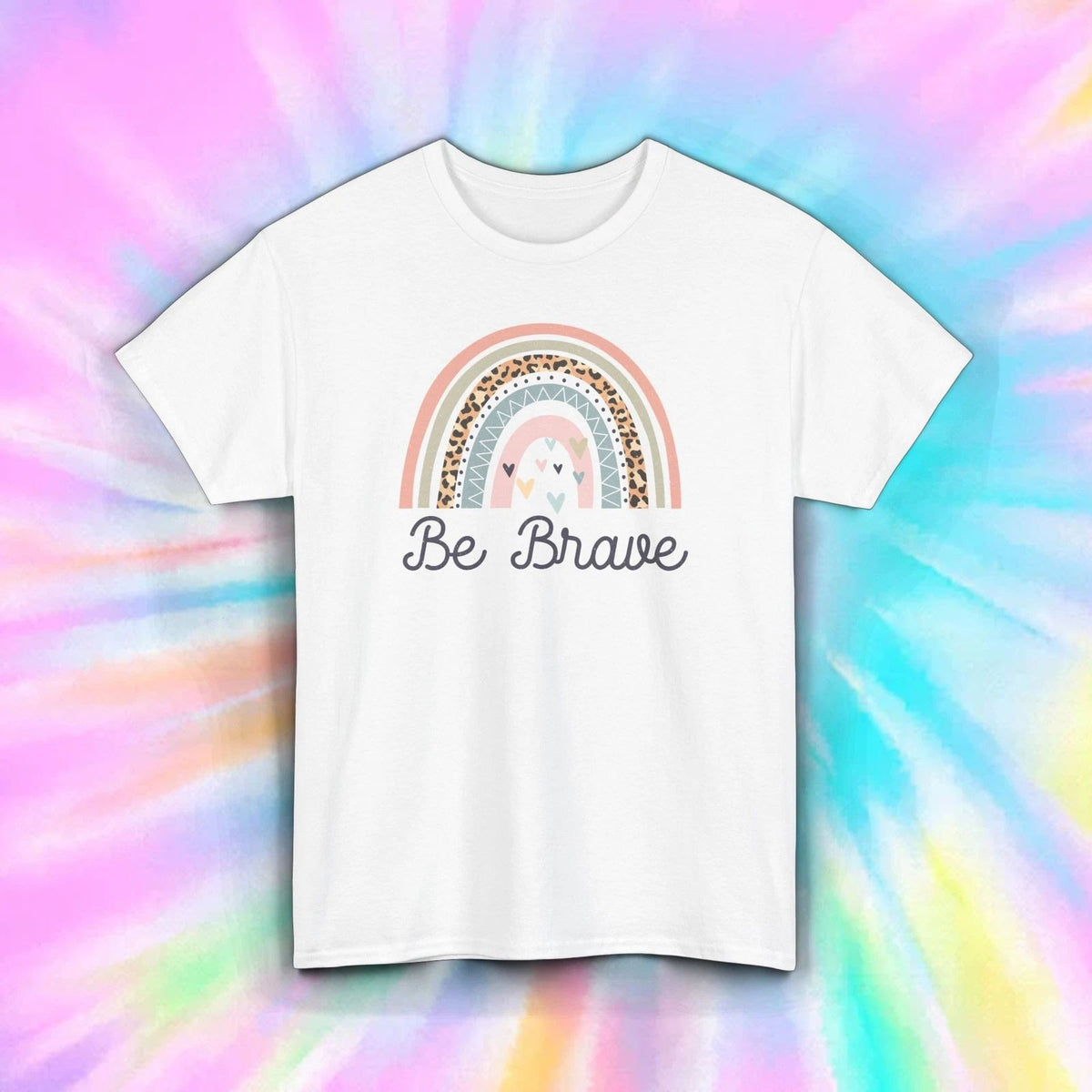 Be Brave Inspirational Quote Leopard Rainbow Motivational Boho S-5XL Unisex , , , Long Sleeve Tee