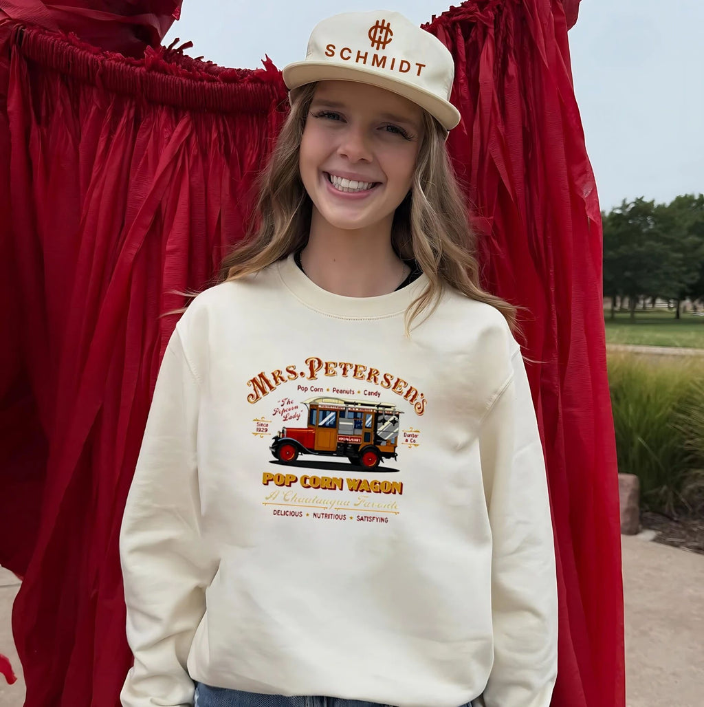 Mrs. Peterson’s Pop Corn Wagon The Popcorn Lady Since 1929 Chautauqua Favorite shirt