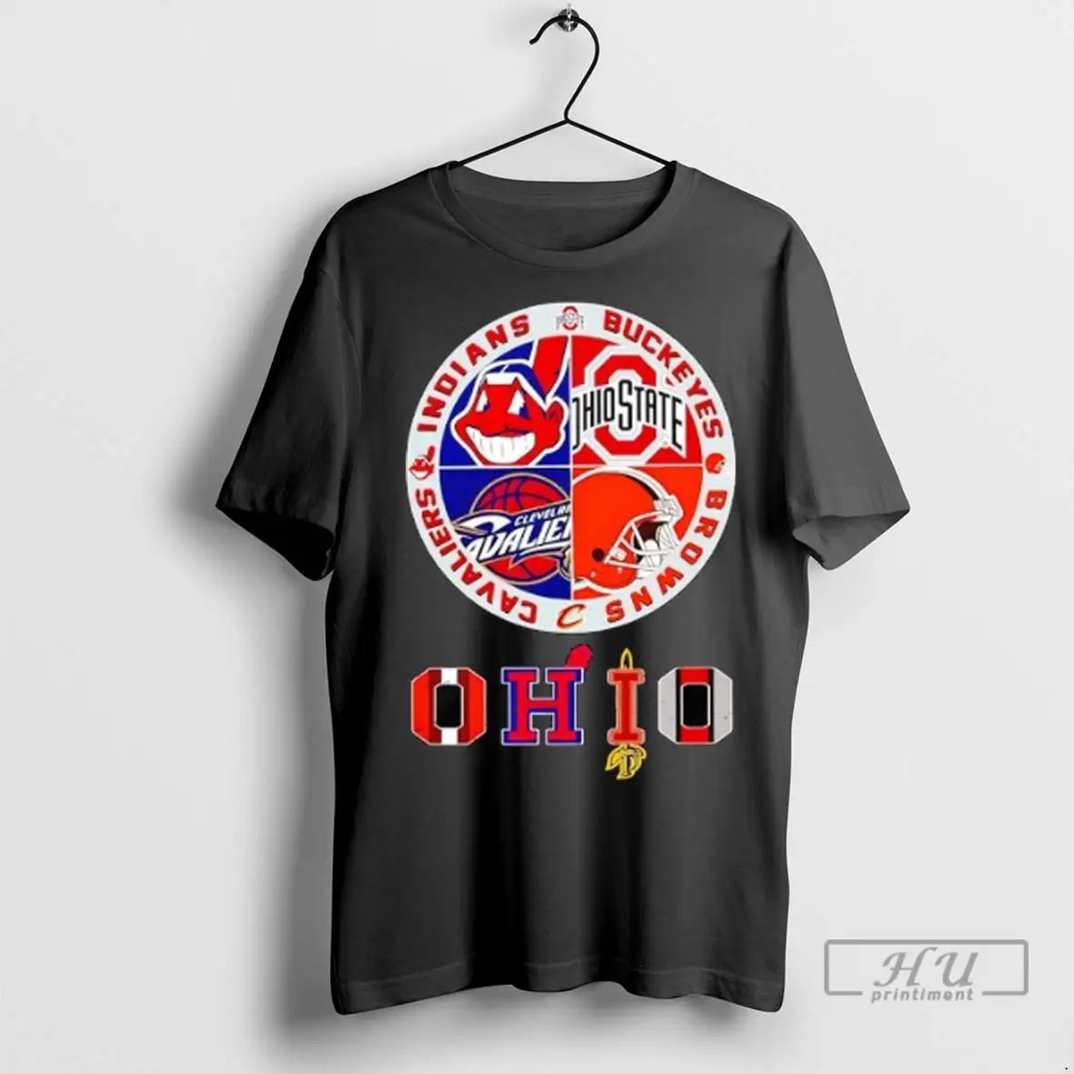 Officials Ohio Sports Team Indians Buckeyes Browns And Cavaliers Circle Logo T Shirts Unisex , , , Long Sleeve Tee