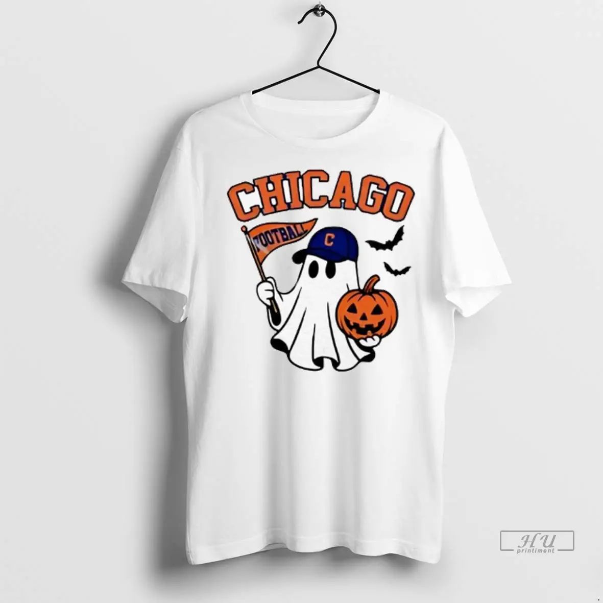 Officials Halloween Ghost Chicago Cubs Football Flag Pumpkin Ladies T Shirts Unisex , , , Long Sleeve Tee