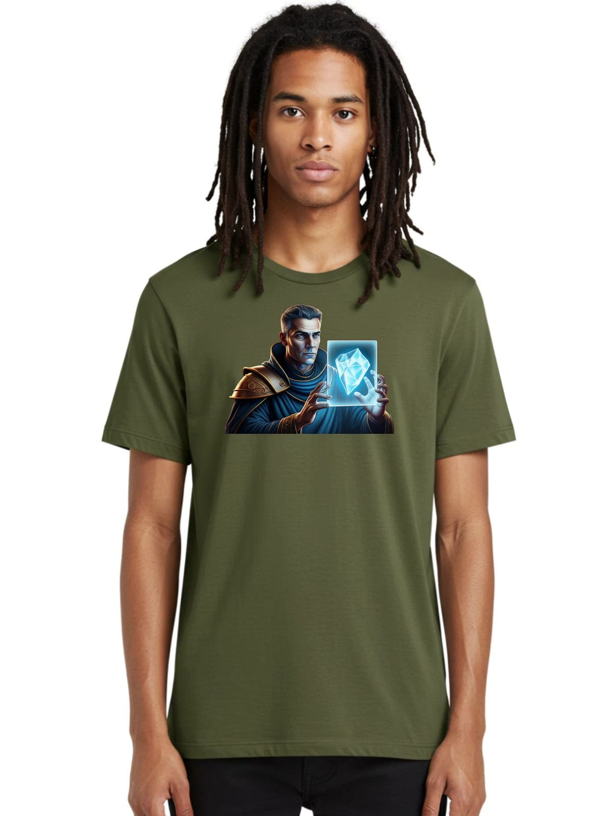Man-Holding-Crystal Mens Graphic Tee, 100% Cotton, Casual Summer Wear Unisex , , , Long Sleeve Tee