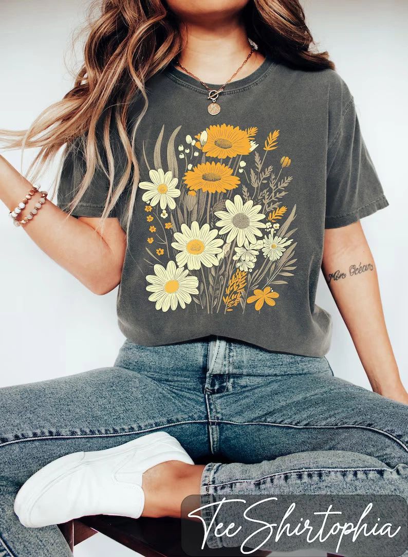 Boho Wildflower Comfort Tee Soft Cotton Shirt Unisex , , , Long Sleeve Tee