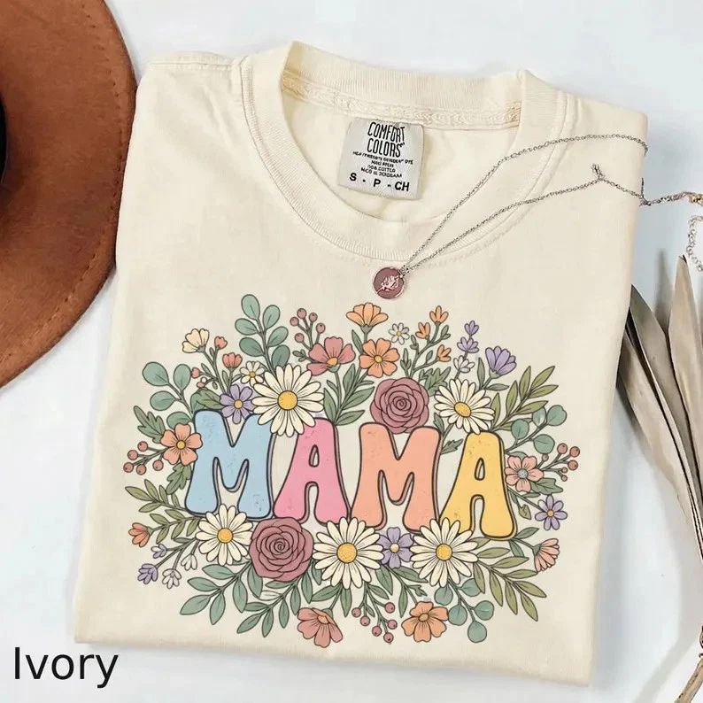 Retro Floral Mama Comfort Tee Boho Mom Shirt Mothers Day Gift Soft Unisex , , , Long Sleeve Tee