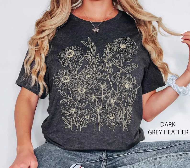 Vintage Pressed Flowers Comfort Tee Boho Style Nature Lover Gift Shirt Unisex , , , Long Sleeve Tee